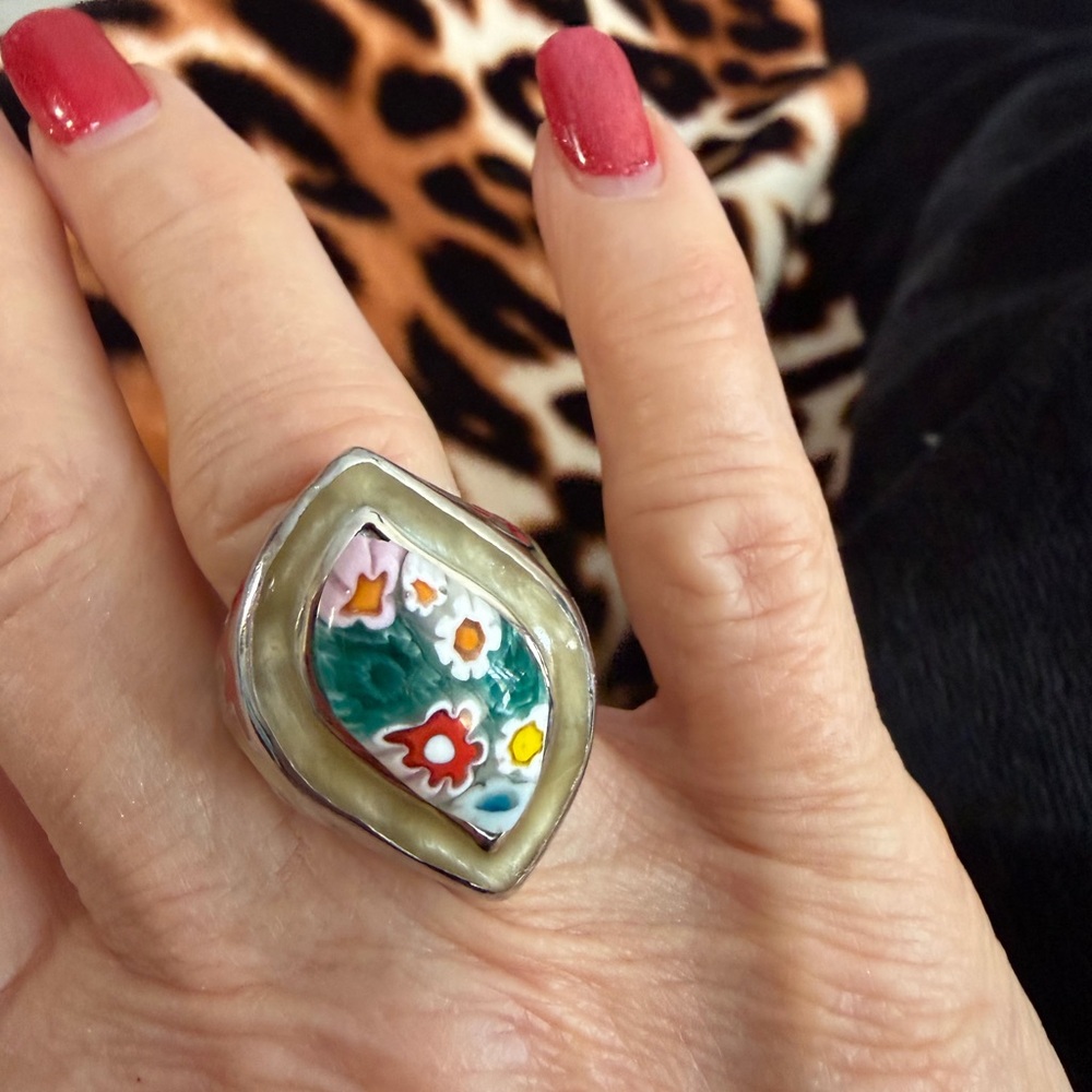 Josh Hardy Floral Enamel Silver Ring